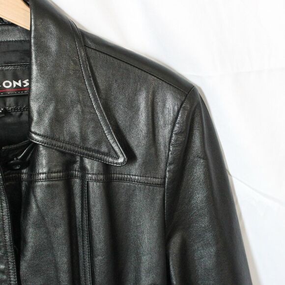 Wilson’s Black Leather Women’s Tie Front Jacket Large - Picture 2 of 8